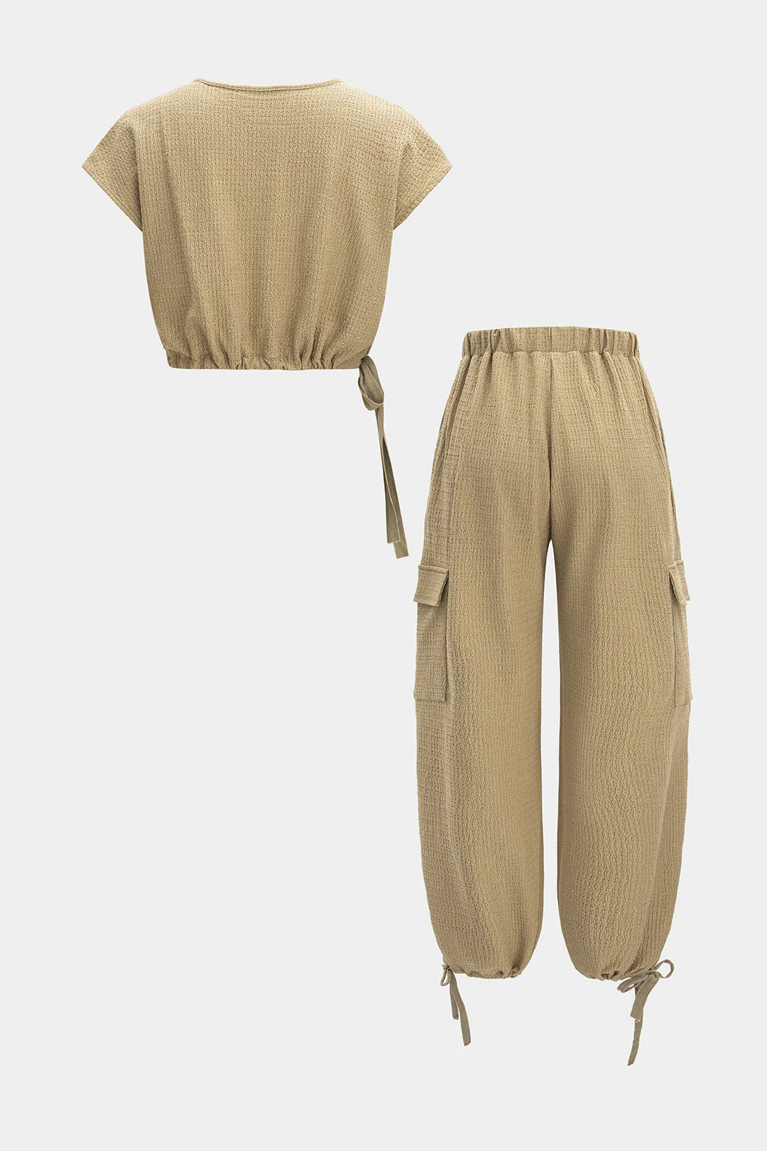 V-Neck Drawstring Tank Top And Pocket Trousers Set