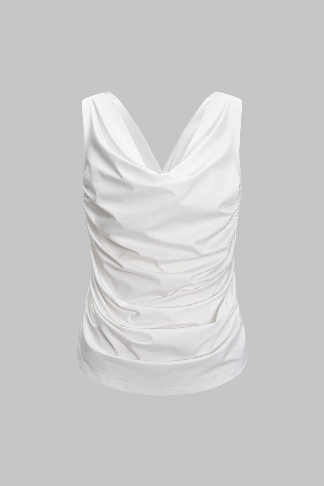V-Neck Cowl Neck Backless Ruched Tank Top