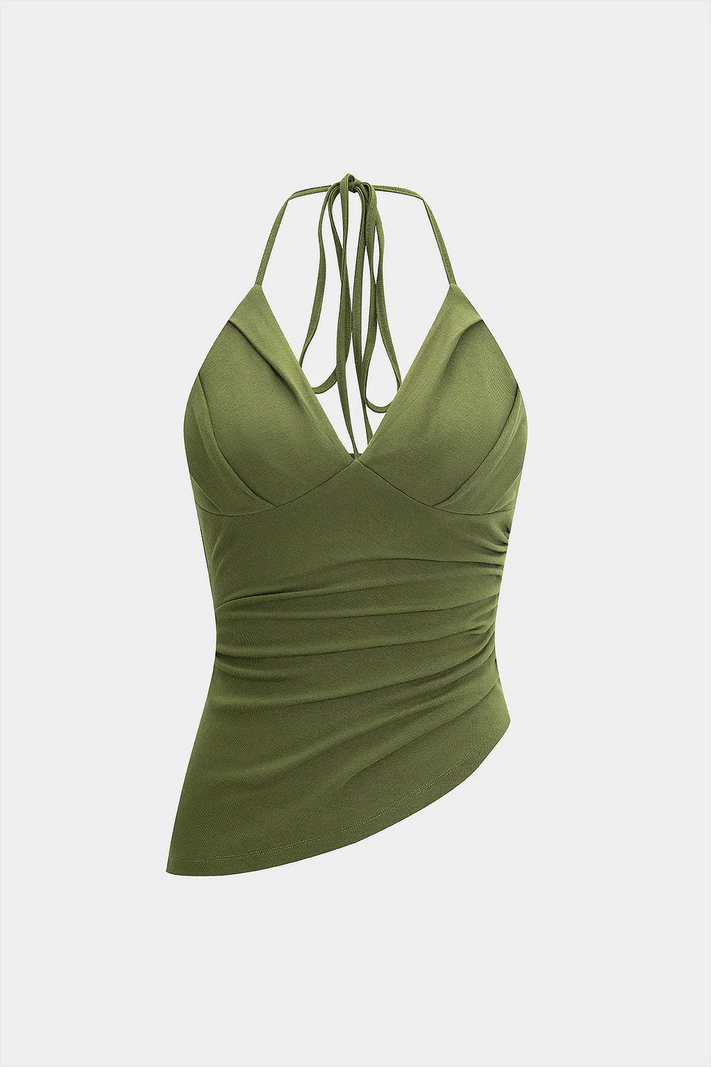 V-Neck Halter Neck Tie-Up Ruched Asymmetrical Cami Top