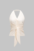 V-Neck Halter Neck Ruched Tie-Up Sleeveless Cami Top
