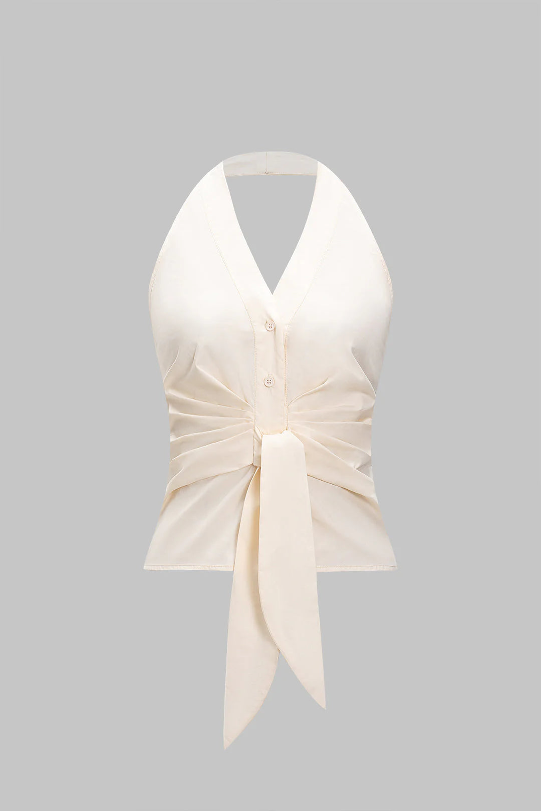 V-Neck Halter Neck Ruched Tie-Up Sleeveless Cami Top