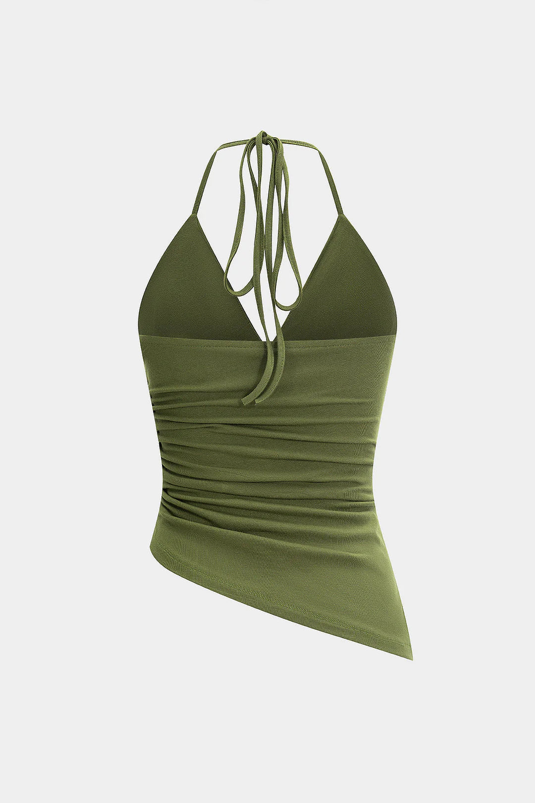 V-Neck Halter Neck Tie-Up Ruched Asymmetrical Cami Top